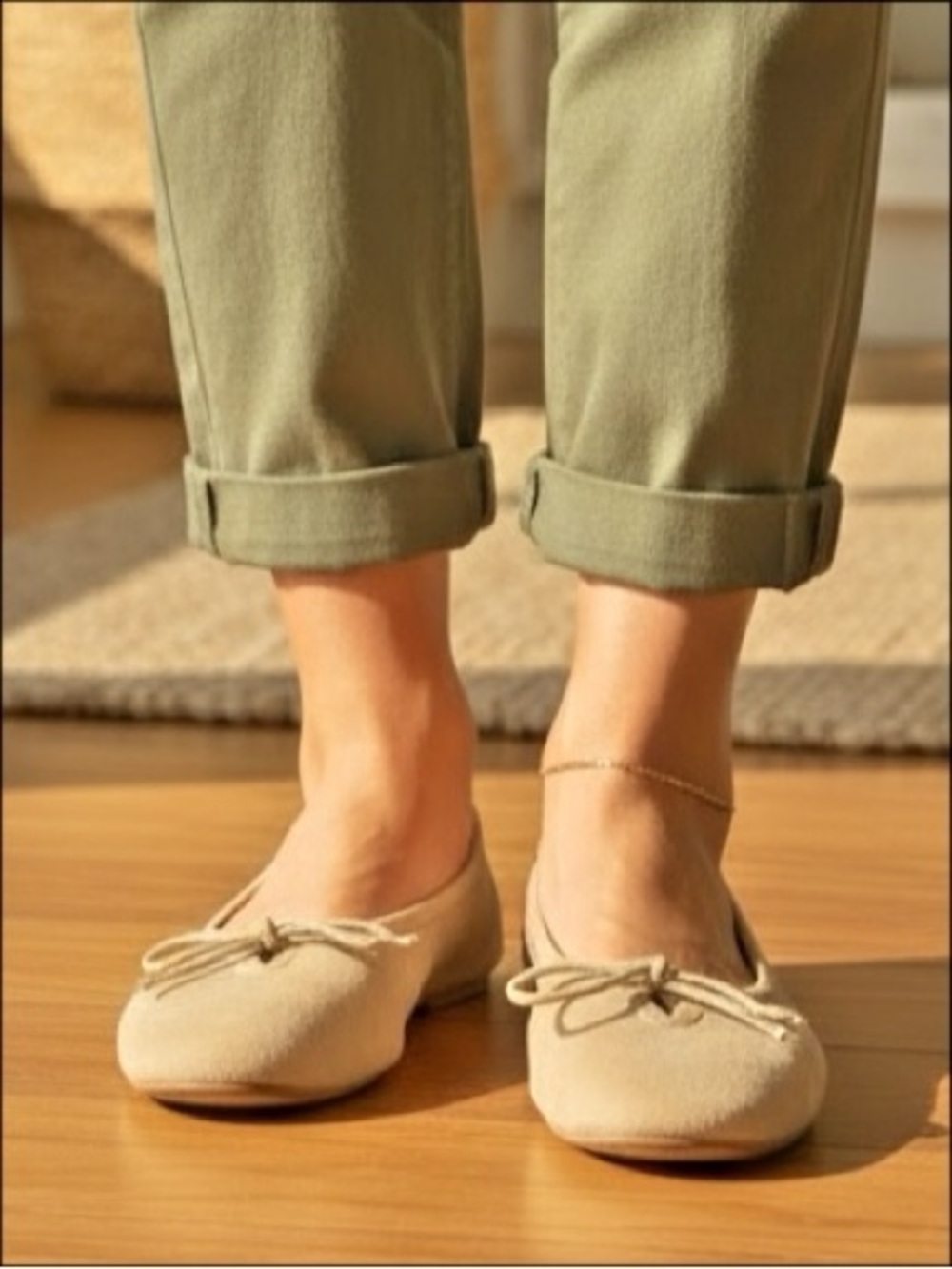 NWOT Zara Goat Suede Flats 38 Neutral Round Toe Everyday Minimalist Balletcore